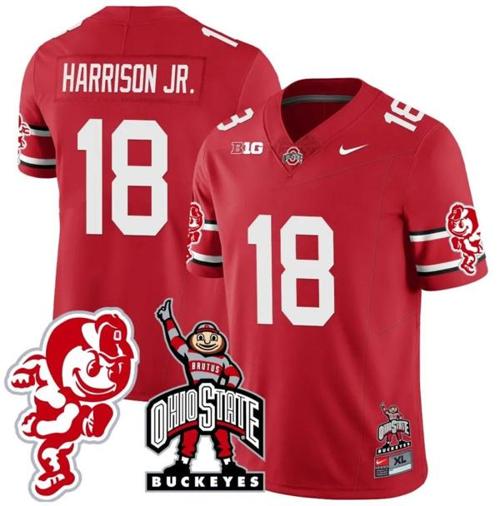 Youth Nike Marvin Harrison Jr Jersey #18 Ohio State Buckeyes Football Stitched Brutus Buckeye Patch Scarlet