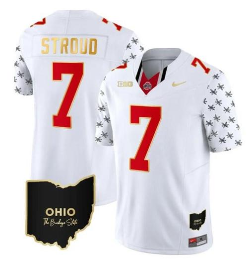 Youth Nike Ohio State Buckeyes CJ Stroud Jersey #7 College Football Stitched Alternate White Gold Trim