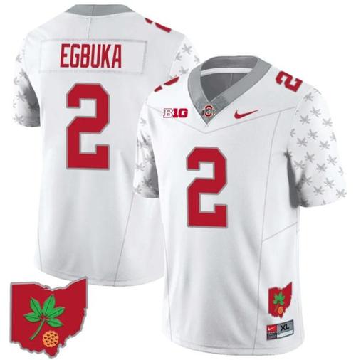 Youth Nike Emeka Egbuka Jersey #2 Ohio State Buckeyes Football Stitched Ohio Map Patch White Special Style 2