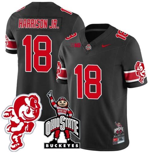 Youth Nike Marvin Harrison Jr Jersey #18 Ohio State Buckeyes Football Stitched Brutus Buckeye Patch Black