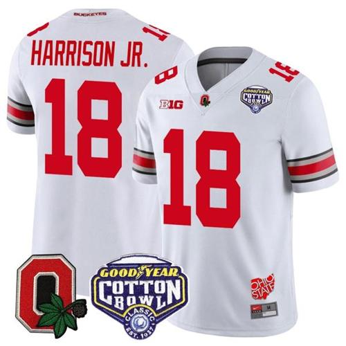 Youth Nike Marvin Harrison Jr Jersey #18 Ohio State Buckeyes Good Year Cotton Bowl Patch Football White