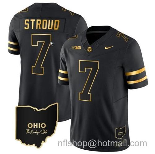 Youth Nike CJ Stroud Jersey #7 Ohio State Buckeyes College Football Stitched Vapor Limited Gold Ohio Patch Black Gold