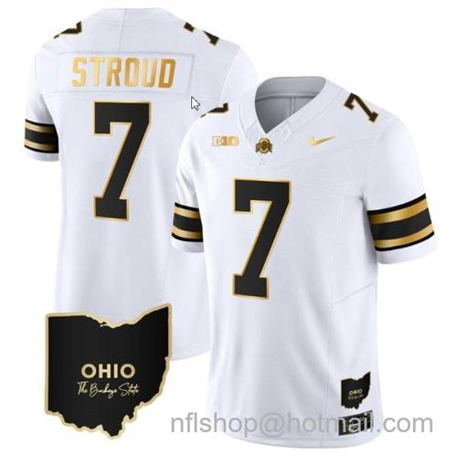 Youth Nike CJ Stroud Jersey #7 Ohio State Buckeyes College Football Stitched Vapor Limited Gold Ohio Patch White Gold