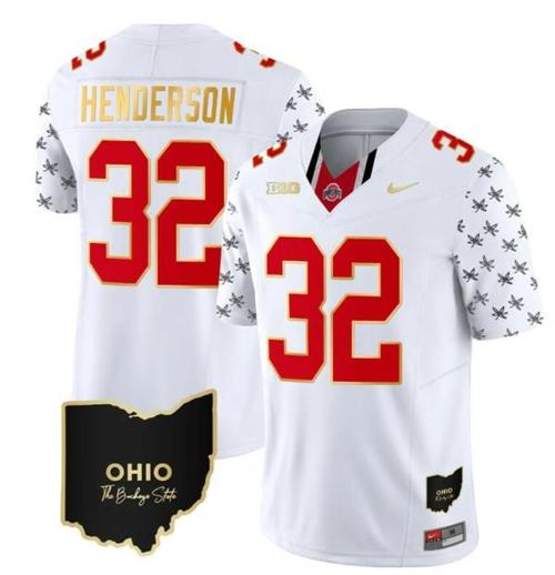 Youth Nike Ohio State Buckeyes Treveyon Henderson Jersey #32 College Football Stitched Alternate White Gold Trim