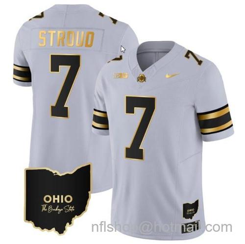 Youth Nike CJ Stroud Jersey #7 Ohio State Buckeyes College Football Stitched Vapor Limited Gold Ohio Patch Gray Gold