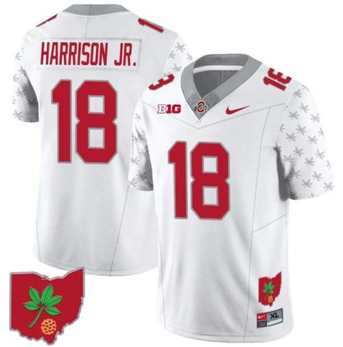 Youth Nike Marvin Harrison Jr Jersey #18 Ohio State Buckeyes Football Stitched Ohio Map Patch White Special Style 2