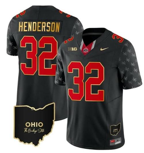 Youth Nike Ohio State Buckeyes Treveyon Henderson Jersey #32 College Football Stitched Alternate Black Gold Trim