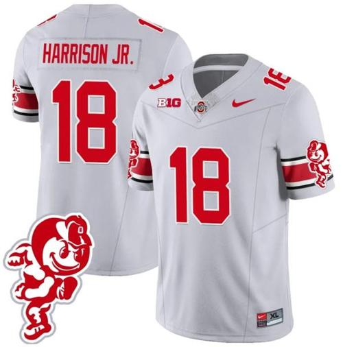 Youth Nike Marvin Harrison Jr Jersey #18 Ohio State Buckeyes Football 2023 Stitched Brutus Buckeye Patch Gray