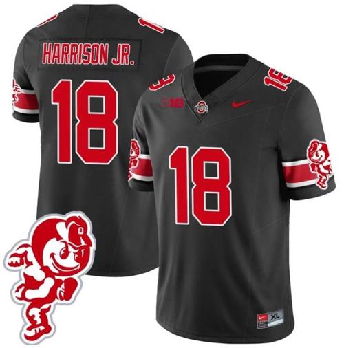 Youth Nike Marvin Harrison Jr Jersey #18 Ohio State Buckeyes Football 2023 Stitched Brutus Buckeye Patch Black