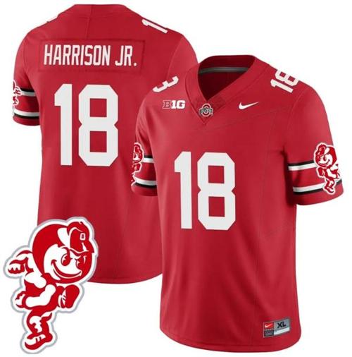 Youth Nike Marvin Harrison Jr Jersey #18 Ohio State Buckeyes Football 2023 Stitched Brutus Buckeye Patch Scarlet