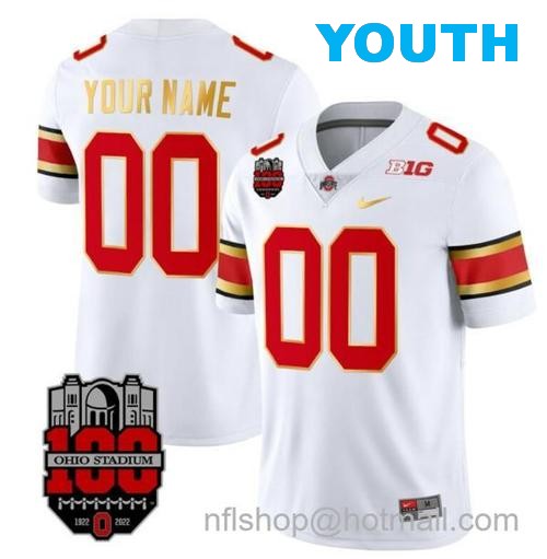 Youth Nike Custom Ohio State Buckeyes Jersey Name and Number College Football Stitched Gold Trim White