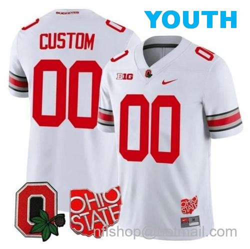 Youth Nike Custom Ohio State Buckeyes Jersey Name and Number College Football Stitched Logo Patch White