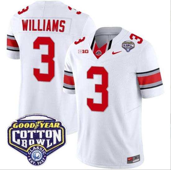 Women's Nike Miyan Williams Jersey #3 Ohio State Buckeyes Cotton Bowl Patch Vapor Football White