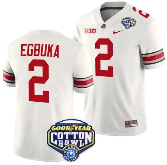 Women's Nike Emeka Egbuka Jersey #2 Ohio State Buckeyes Cotton Bowl Patch 2023 Football White