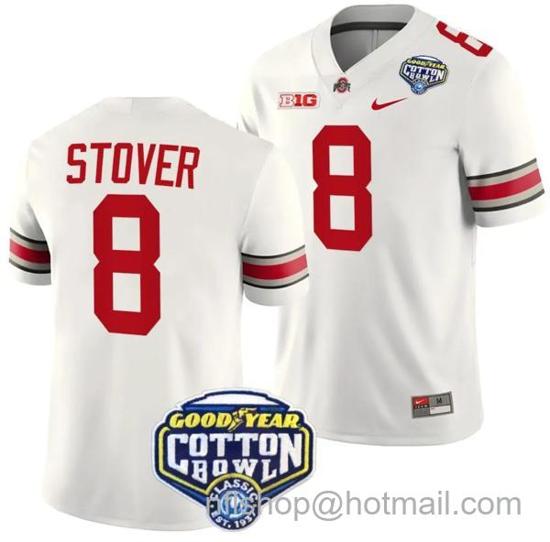 Women's Nike Cade Stover Jersey #8 Ohio State Buckeyes Cotton Bowl Patch 2023 Football White