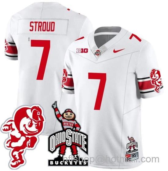 Women's Nike CJ Stroud Jersey #7 Ohio State Buckeyes Football Stitched Brutus Buckeye Patch White