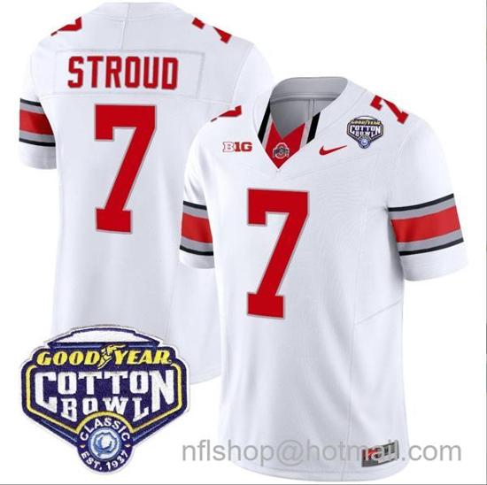 Women's Nike CJ Stroud Jersey #7 Ohio State Buckeyes Cotton Bowl Patch Vapor Football White