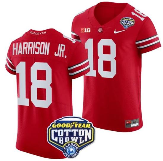 Women's Nike Marvin Harrison Jr Jersey #18 Ohio State Buckeyes Cotton Bowl Patch 2023 Football Scarlet