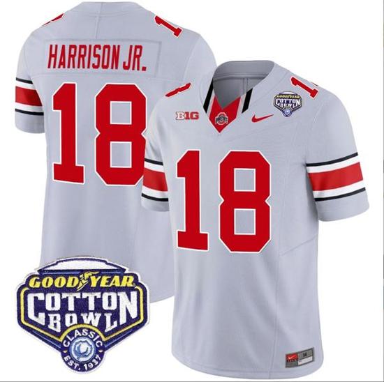 Women's Nike Marvin Harrison Jr Jersey #18 Ohio State Buckeyes Cotton Bowl Patch Vapor Football Gray