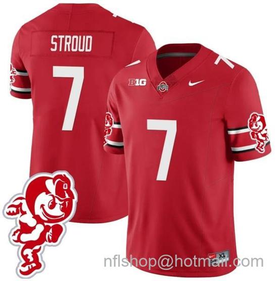 Women's Nike CJ Stroud Jersey #7 Ohio State Buckeyes Football 2023 Stitched Brutus Buckeye Patch Scarlet