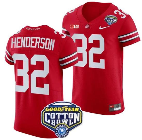 Women's Nike TreVeyon Henderson Jersey #32 Ohio State Buckeyes Cotton Bowl Patch 2023 Football Scarlet