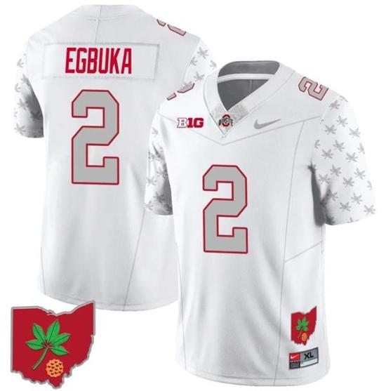 Women's Nike Emeka Egbuka Jersey #2 Ohio State Buckeyes Football Stitched Ohio Map Patch White Special