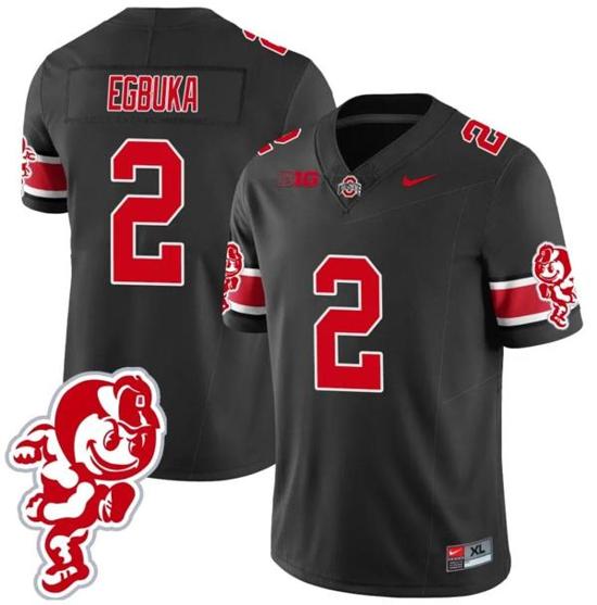 Women's Nike Emeka Egbuka Jersey #2 Ohio State Buckeyes Football Stitched Brutus Buckeye Patch Black