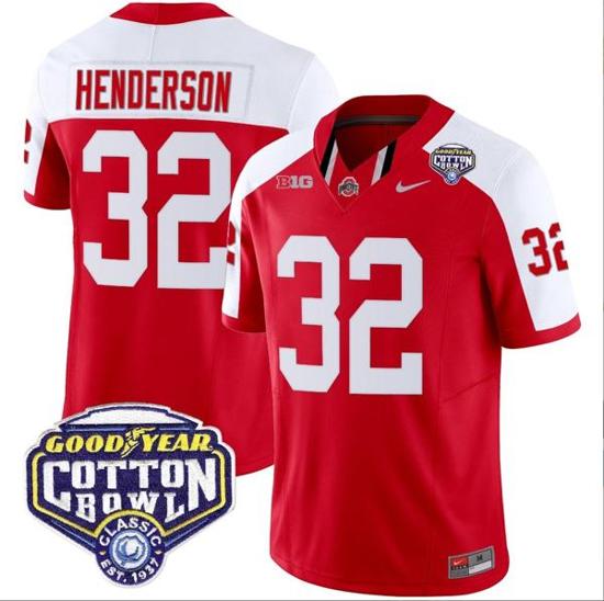 Women's Nike TreVeyon Henderson Jersey #32 Ohio State Buckeyes Cotton Bowl Patch Vapor Football Red Alternate