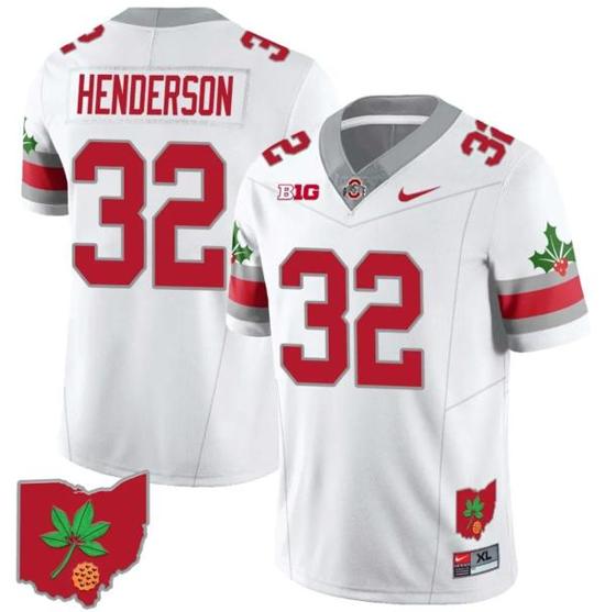 Women's Nike TreVeyon Henderson Jersey #32 Ohio State Buckeyes Football Stitched Ohio Map Patch White Style 2