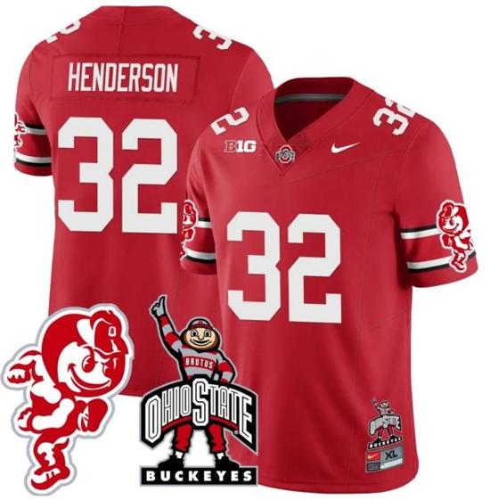 Women's Nike TreVeyon Henderson Jersey #32 Ohio State Buckeyes Football Stitched Brutus Buckeye Patch Scarlet