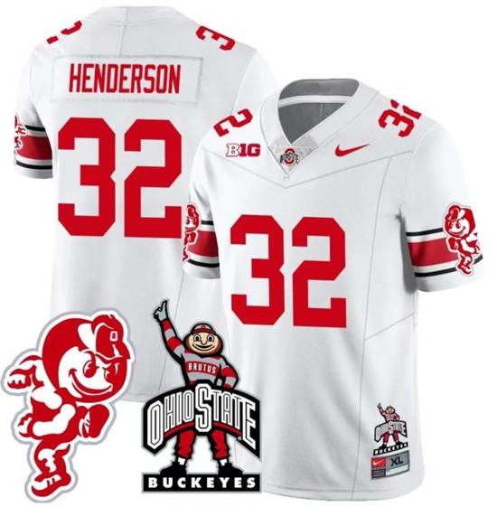 Women's Nike TreVeyon Henderson Jersey #32 Ohio State Buckeyes Football Stitched Brutus Buckeye Patch White