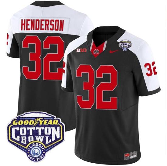 Women's Nike TreVeyon Henderson Jersey #32 Ohio State Buckeyes Cotton Bowl Patch Vapor Football Black Alternate