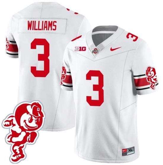 Women's Nike Miyan Williams Jersey #3 Ohio State Buckeyes Football 2023 Stitched Brutus Buckeye Patch White