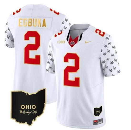 Women's Nike Ohio State Buckeyes Emeka Egbuka Jersey #2 College Football Stitched Alternate White Gold Trim