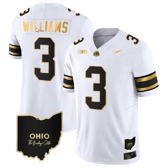 Women's Nike Miyan Williams Jersey #3 Ohio State Buckeyes College Football Stitched Vapor Limited Gold Ohio Patch White Gold