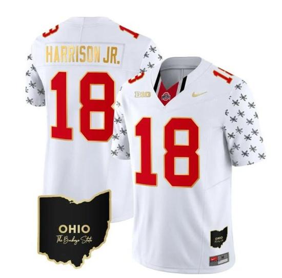 Women's Nike Ohio State Buckeyes Marvin Harrison Jr Jersey #18 College Football Stitched Alternate White Gold Trim