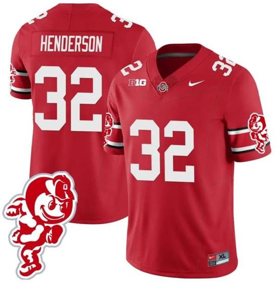 Women's Nike TreVeyon Henderson Jersey #32 Ohio State Buckeyes Football 2023 Stitched Brutus Buckeye Patch Scarlet