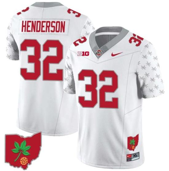 Women's Nike TreVeyon Henderson Jersey #32 Ohio State Buckeyes Football Stitched Ohio Map Patch White Special Style 2