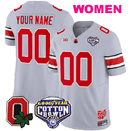 Women's Nike Custom Ohio State Buckeyes Jersey Name and Number Good Year Cotton Bowl Patch Football Gray