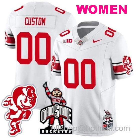 Women's Nike Custom Ohio State Buckeyes Jersey Name and Number Football Stitched Brutus Buckeye Patch Style 2 White