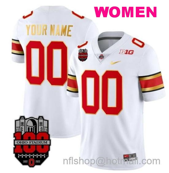 Women's Nike Custom Ohio State Buckeyes Jersey Name and Number College Football Stitched Gold Trim White