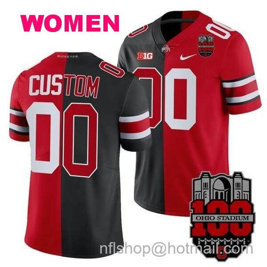 Women's Nike Custom Ohio State Buckeyes Jersey Name and Number 100th Anniversary Patch Scarlet Split Edition Stitched Black