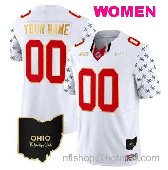 Women's Nike Custom Ohio State Buckeyes Jersey Name and Number College Football Stitched Alternate White Gold Trim