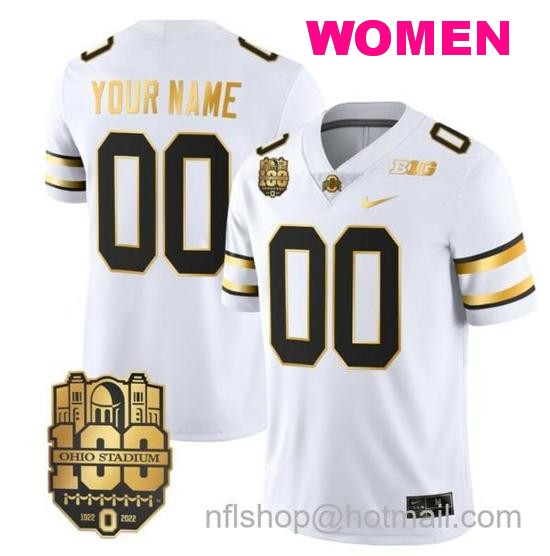 Women's Nike Custom Ohio State Buckeyes Jersey Name and Number College Football Stitched White Gold