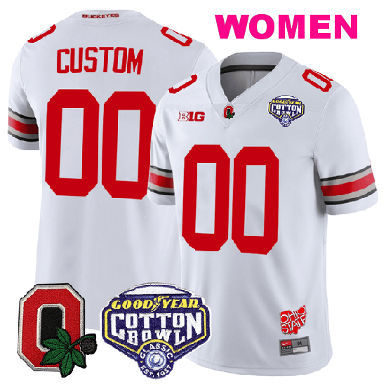 Women's Nike Custom Ohio State Buckeyes Jersey Name and Number Good Year Cotton Bowl Patch Football White