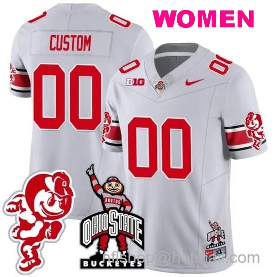 Women's Nike Custom Ohio State Buckeyes Jersey Name and Number Football Stitched Brutus Buckeye Patch Style 2 Gray