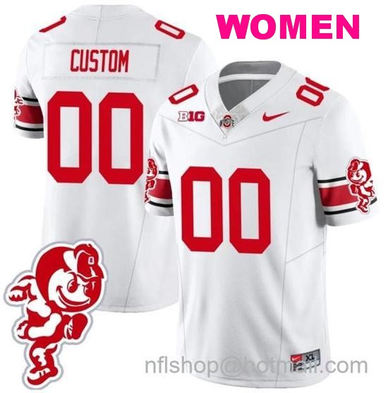 Women's Nike Custom Ohio State Buckeyes Jersey Name and Number Football Stitched Brutus Buckeye Patch Style 1 White