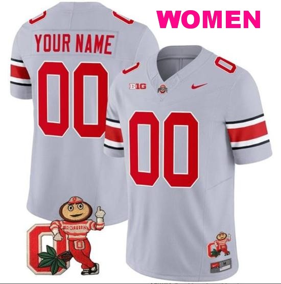 Women's Nike Custom Ohio State Buckeyes Jersey Name and Number Mascot Patch College Football Gray