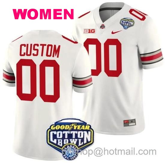 Women's Nike Custom Ohio State Buckeyes Jersey Name and Number Cotton Bowl Patch 2023 Football White