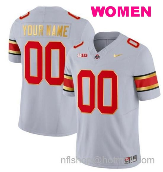 Women's Nike Custom Ohio State Buckeyes Jersey Name and Number College Football Stitched Gold Trim Gray